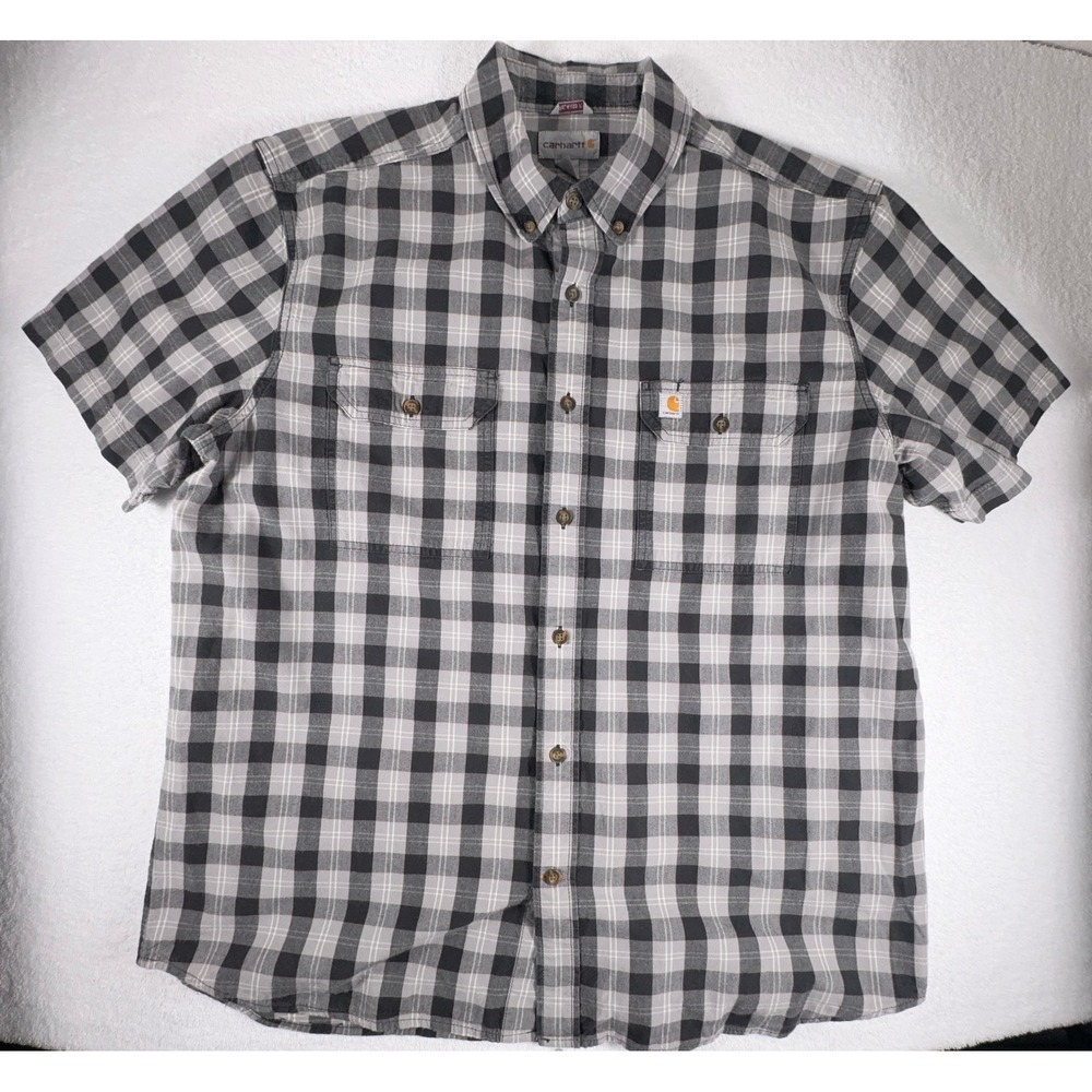 Carhartt Shirt Men's XL Large Black White Relaxed Fit Short Sleeve Plaid Check